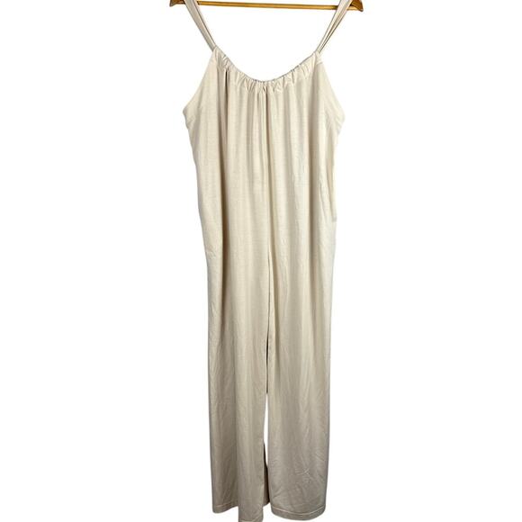Chelsea & Violet Adjustable Neck Wide Leg Jumpsuit in Cream Pockets Size Small - Picture 3 of 10